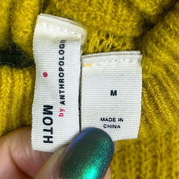 Moth by Anthropologie Crossover Neck Sweater Wool Alpaca Knit Mustard Yellow M - Picture 10 of 14